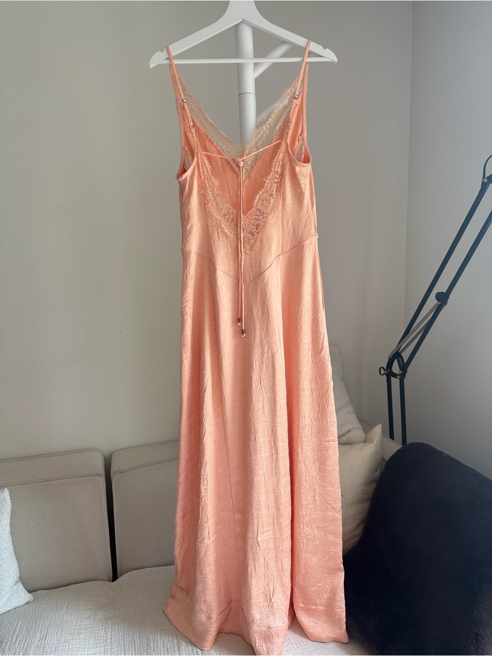 Free People Formal Salmon Orange Lace Slip Maxi Dress Open Back Wedding guest - Picture 13 of 15